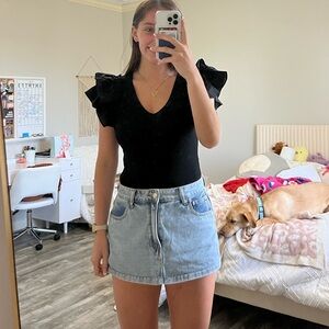 Black ruffle sleeve bodysuit